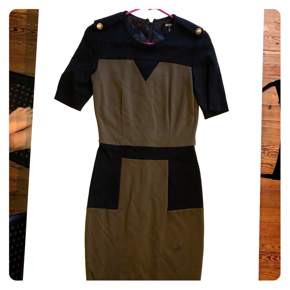 Mango Color Block Olive & Black Body Con dress XS